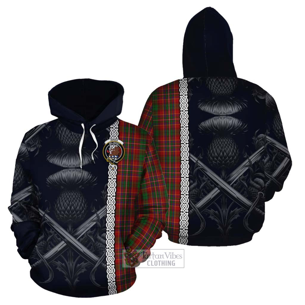 Tartan Vibes Clothing Innes Tartan Cotton Hoodie with Family Crest Cross Sword Thistle Celtic Vibes