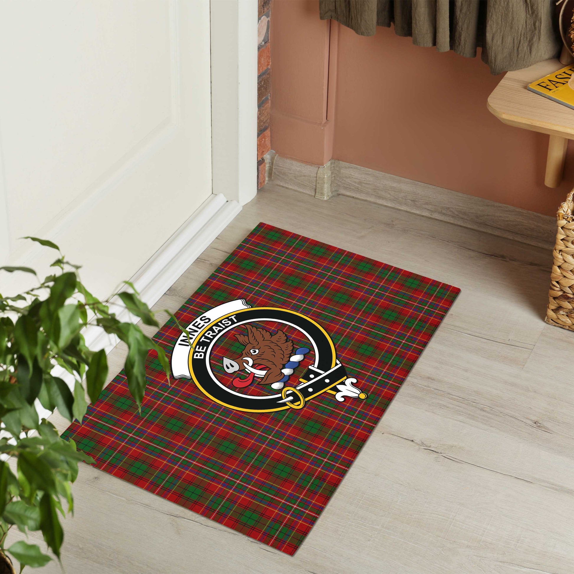 Innes Tartan Door Mat with Family Crest - Tartanvibesclothing