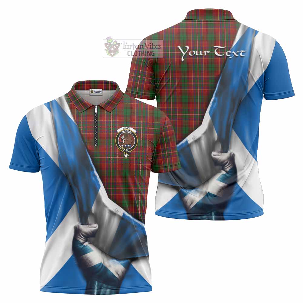 Tartan Vibes Clothing Innes Tartan Zipper Polo Shirt with Family Crest Scotland Patriotic Style