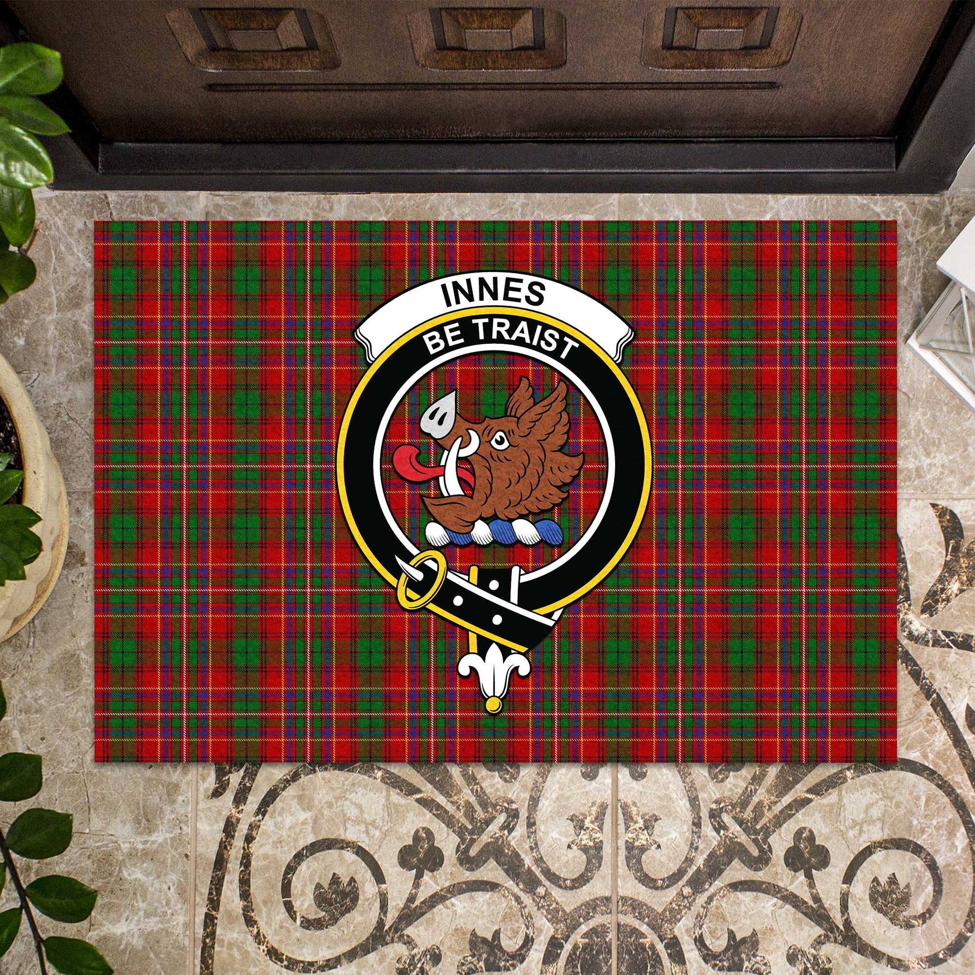 Innes Tartan Door Mat with Family Crest - Tartanvibesclothing