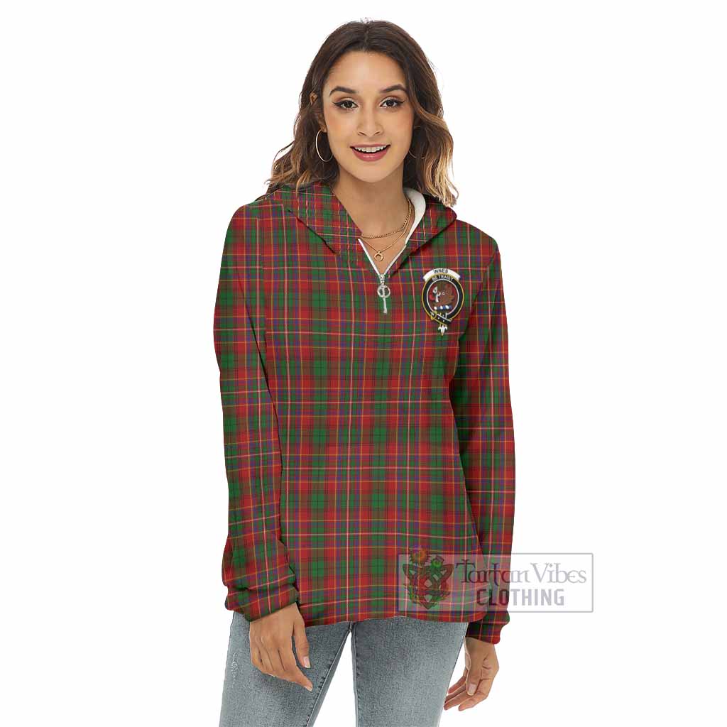 Tartan Vibes Clothing Innes Tartan Crest Women's Borg  Half Zip Fleece Hoodie