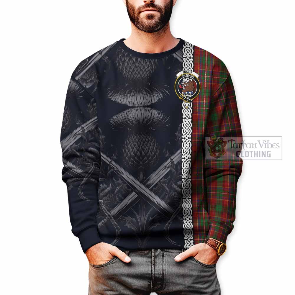 Tartan Vibes Clothing Innes Tartan Sweatshirt with Family Crest Cross Sword Thistle Celtic Vibes