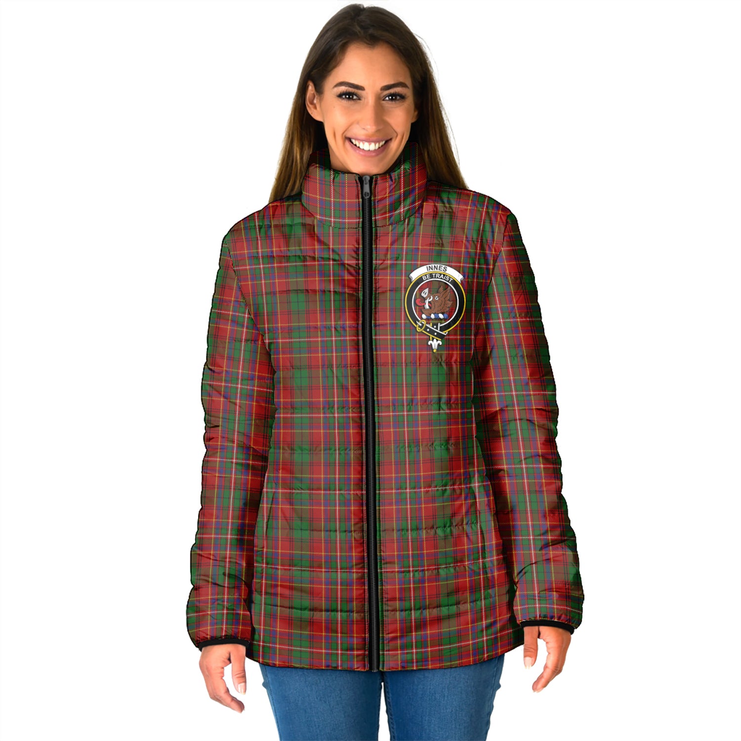 Innes Tartan Padded Jacket with Family Crest - Tartan Vibes Clothing