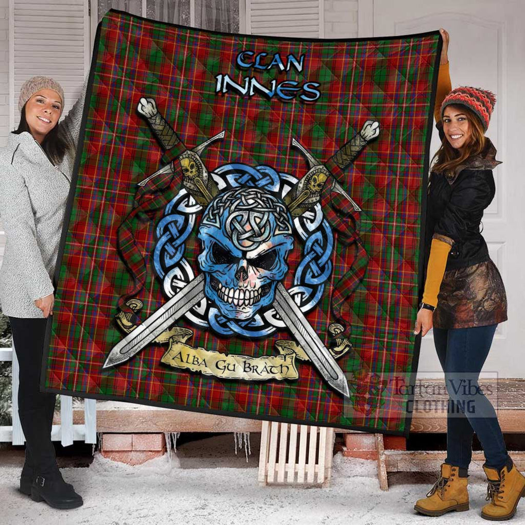 Tartan Vibes Clothing Innes Tartan Quilt with Celtic Skull Alba Gu Brath Style