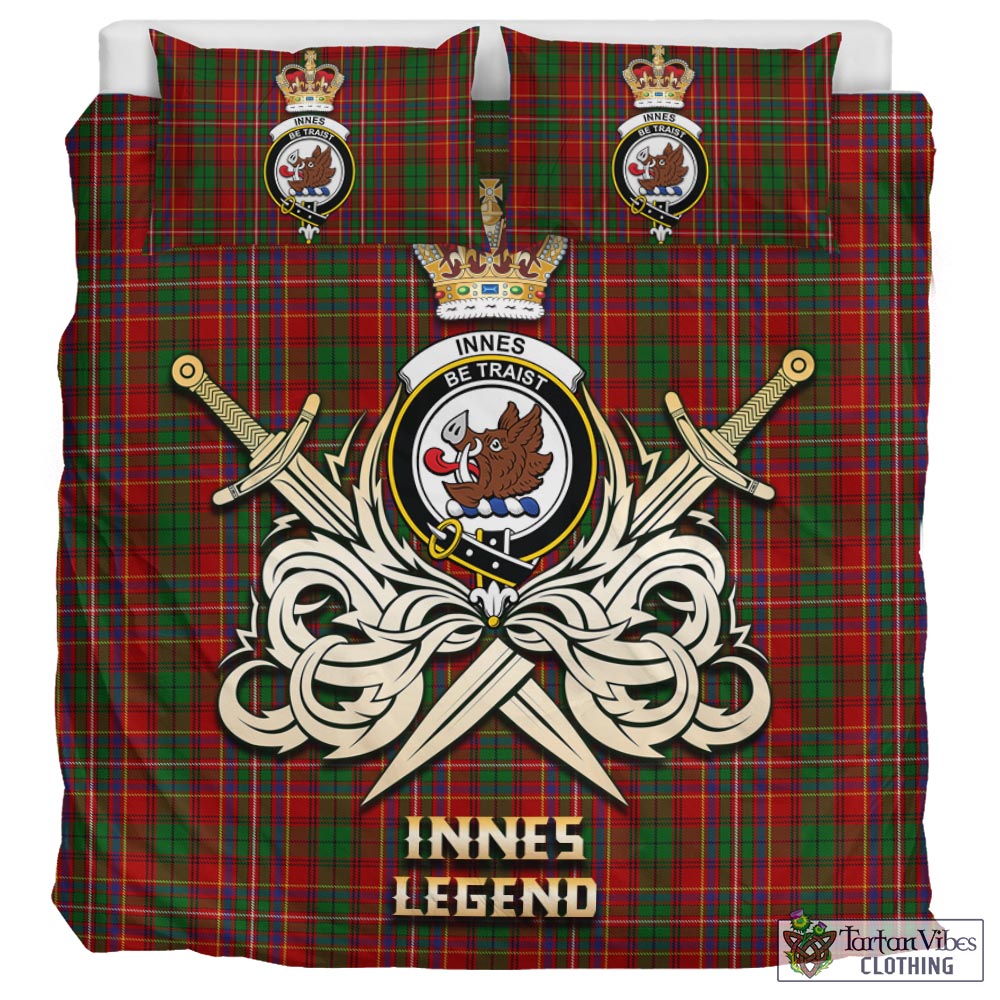 Tartan Vibes Clothing Innes Tartan Bedding Set with Clan Crest and the Golden Sword of Courageous Legacy