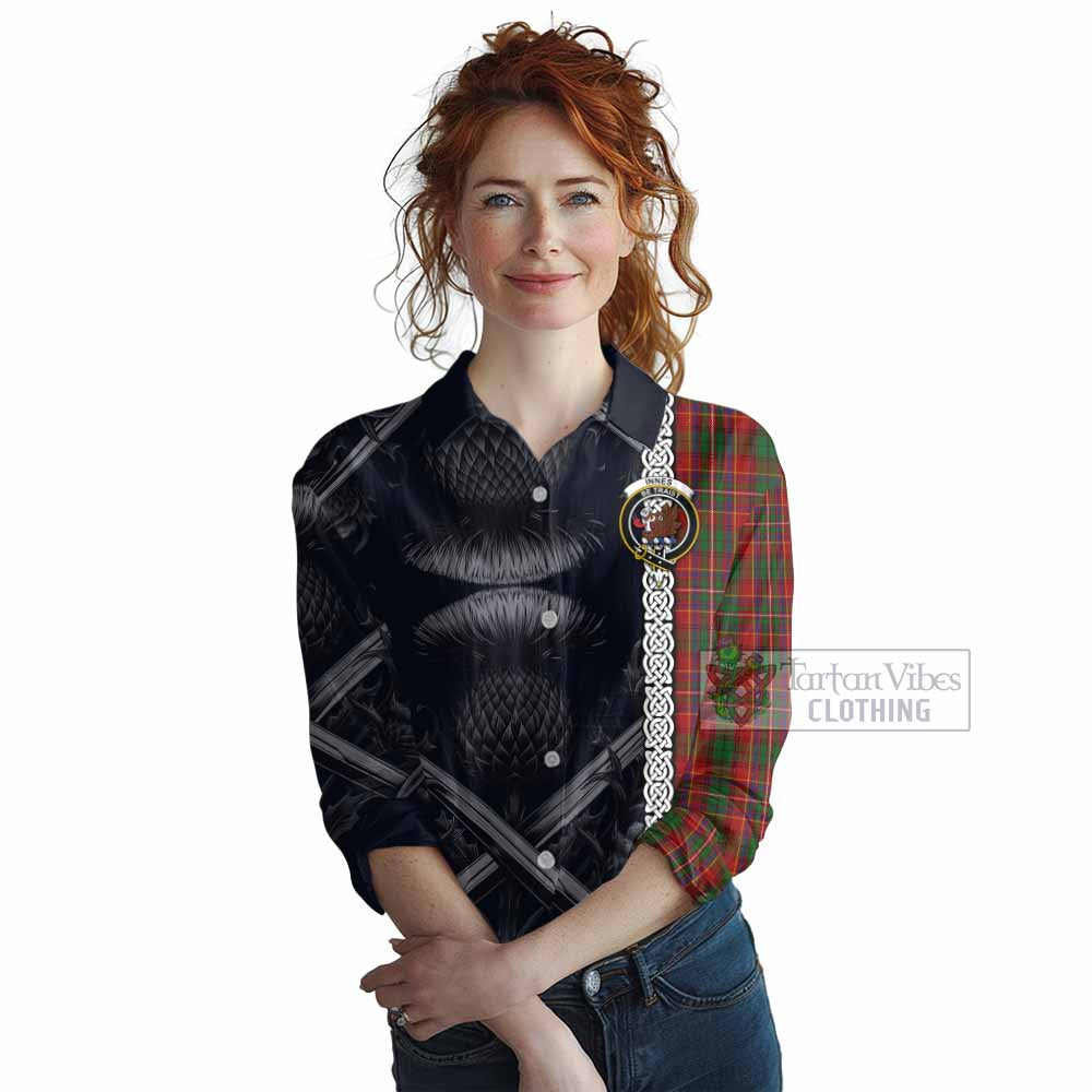 Tartan Vibes Clothing Innes Tartan Women's Casual Shirt with Family Crest Cross Sword Thistle Celtic Vibes