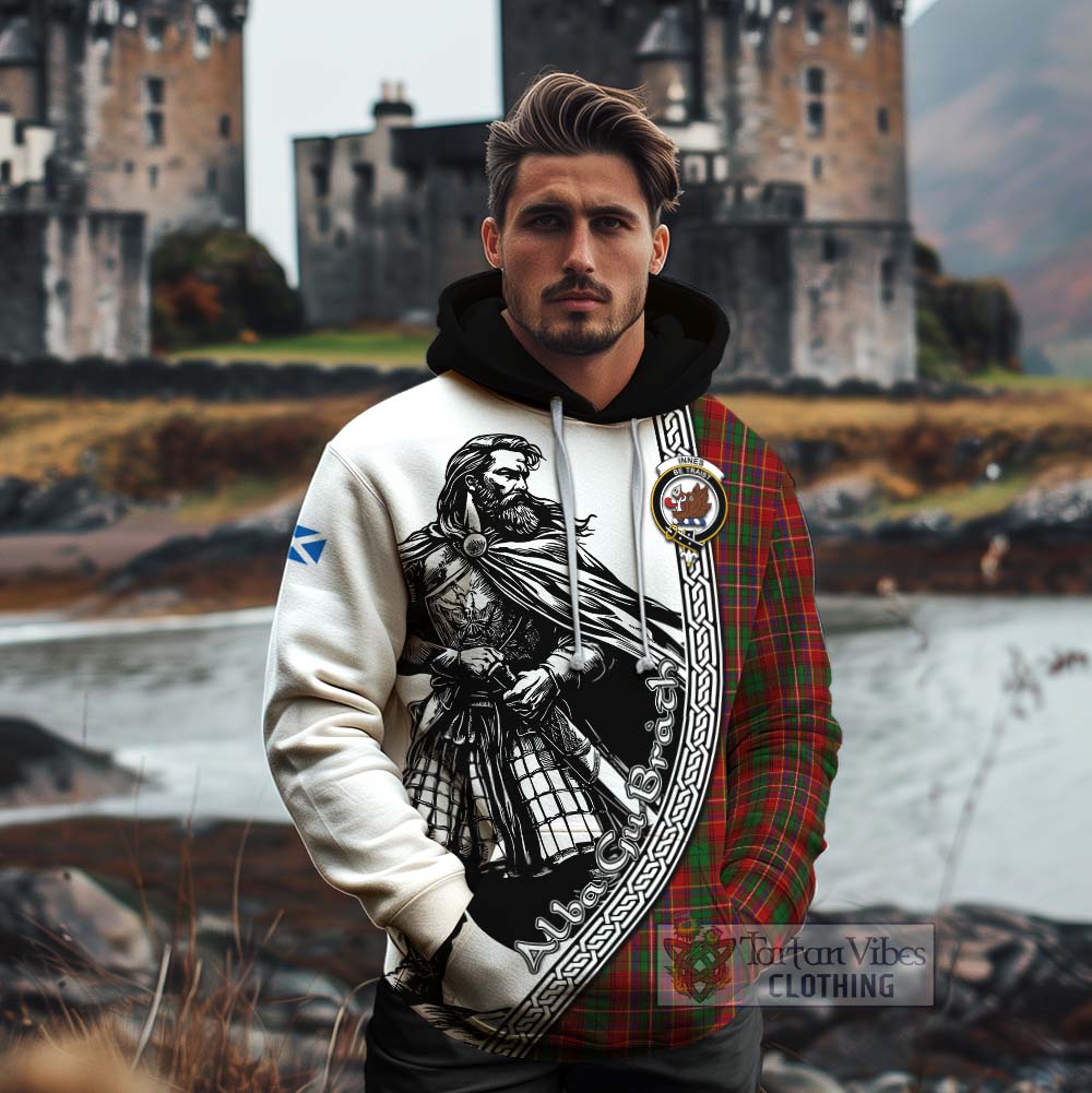 Tartan Vibes Clothing Innes Tartan Clan Crest Cotton Hoodie with Highlander Warrior Celtic Style