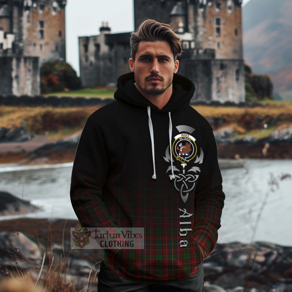 Tartan Vibes Clothing Innes Tartan Cotton Hoodie Featuring Alba Gu Brath Family Crest Celtic Inspired