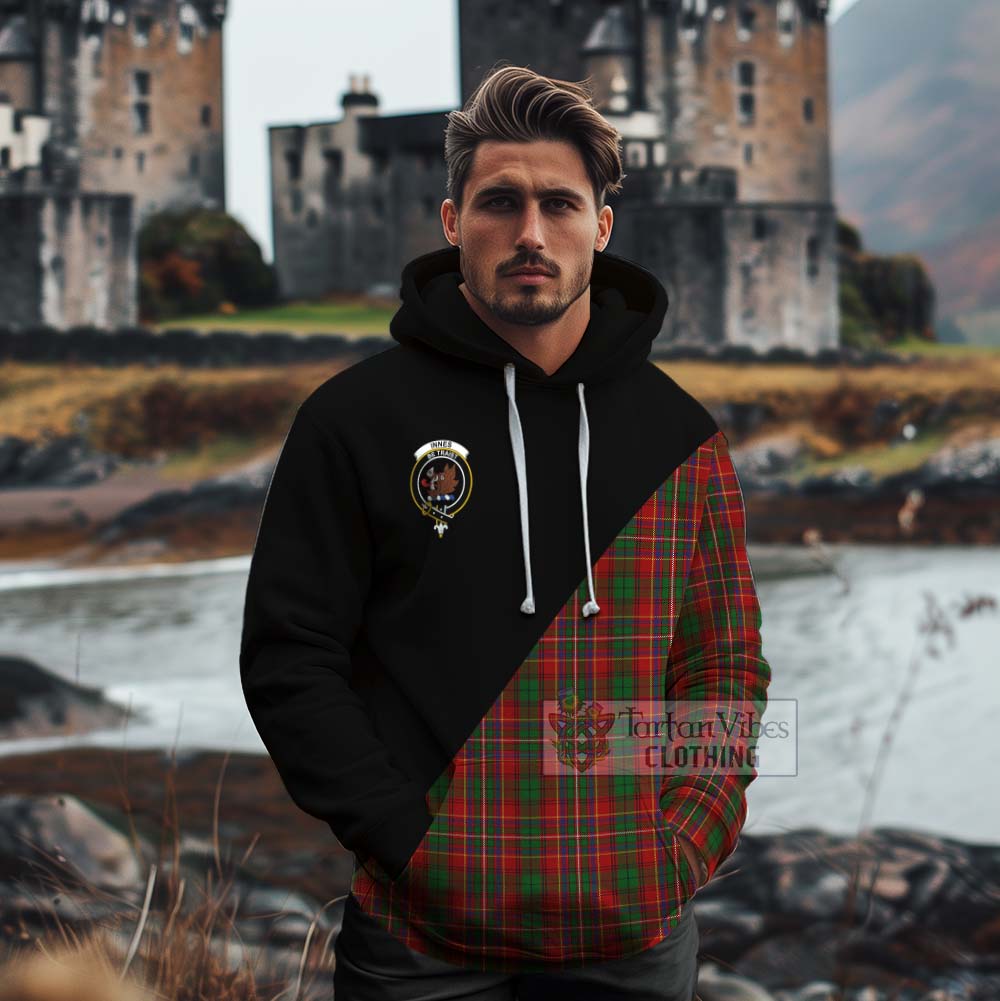 Tartan Vibes Clothing Innes Tartan Cotton Hoodie with Family Crest and Military Logo Style