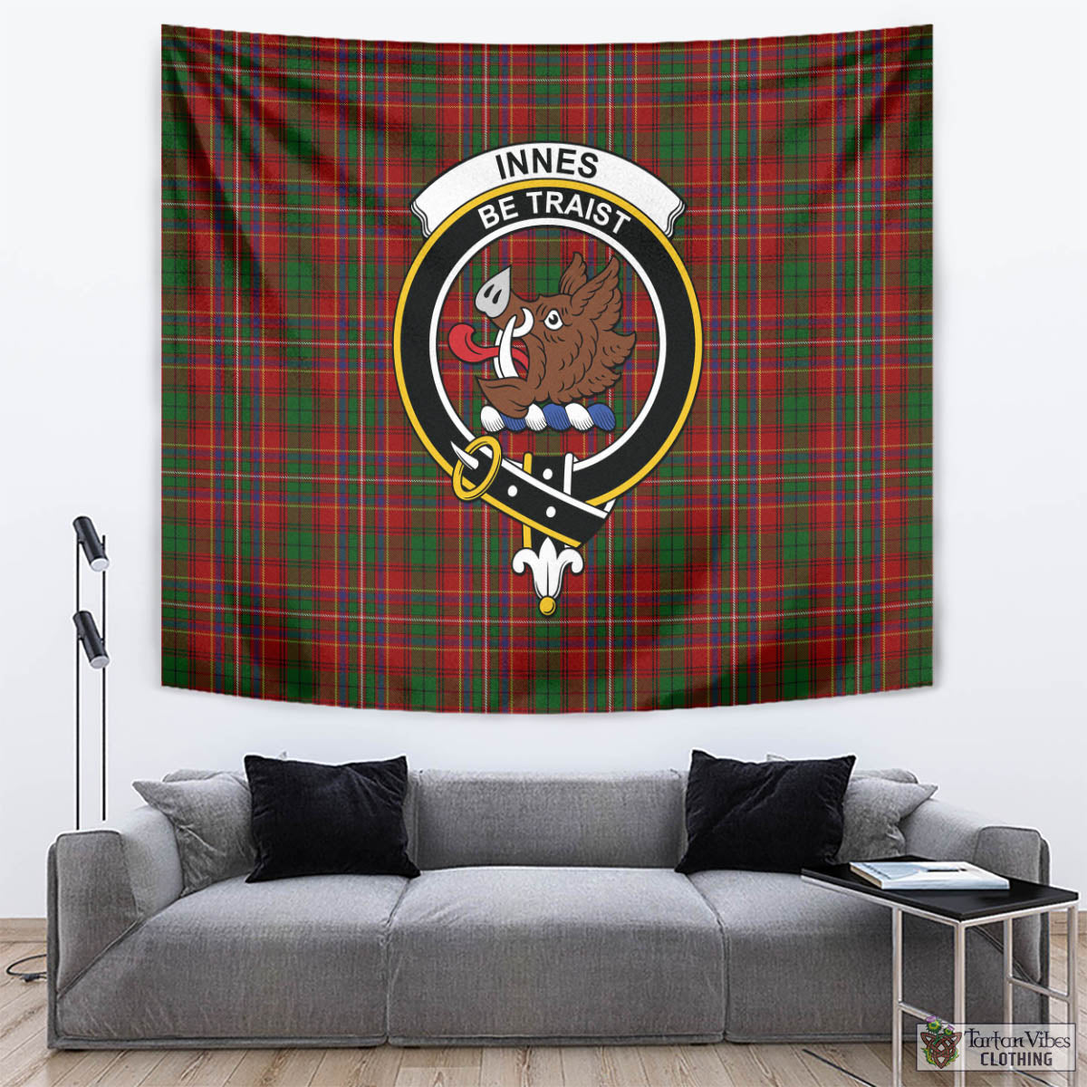 Tartan Vibes Clothing Innes Tartan Tapestry Wall Hanging and Home Decor for Room with Family Crest