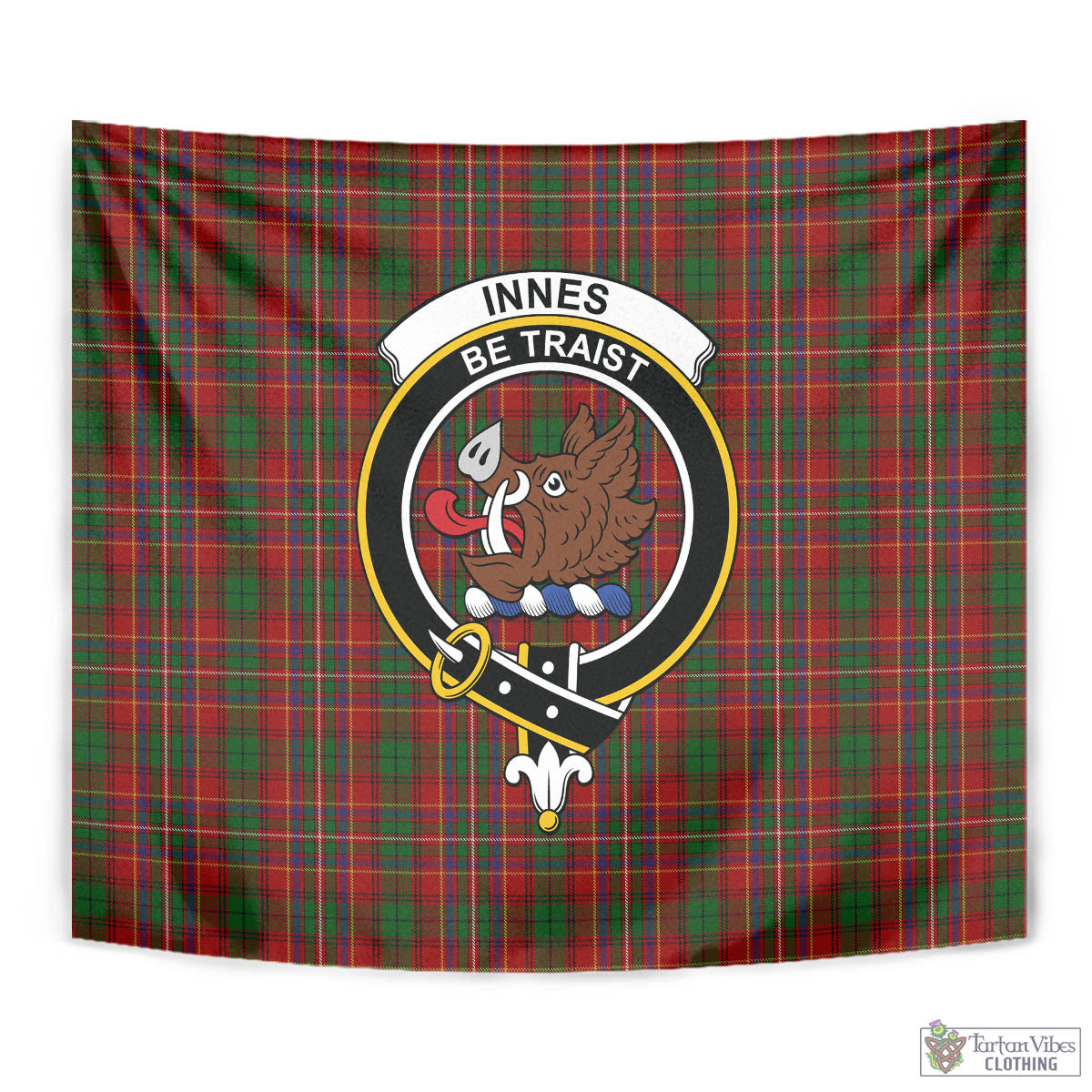 Tartan Vibes Clothing Innes Tartan Tapestry Wall Hanging and Home Decor for Room with Family Crest