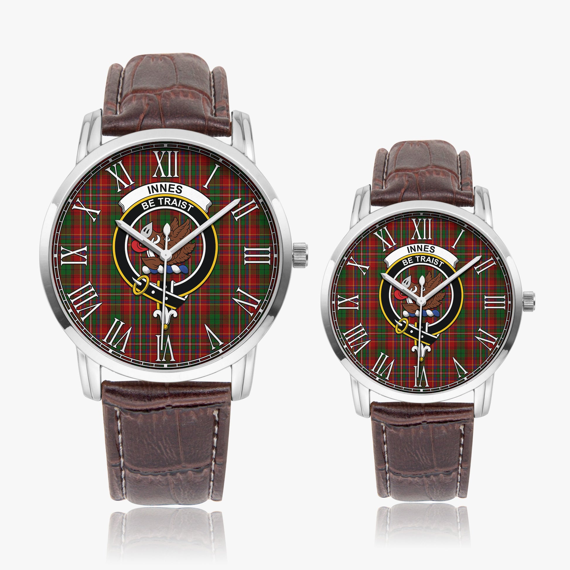 Innes Tartan Family Crest Leather Strap Quartz Watch - Tartanvibesclothing