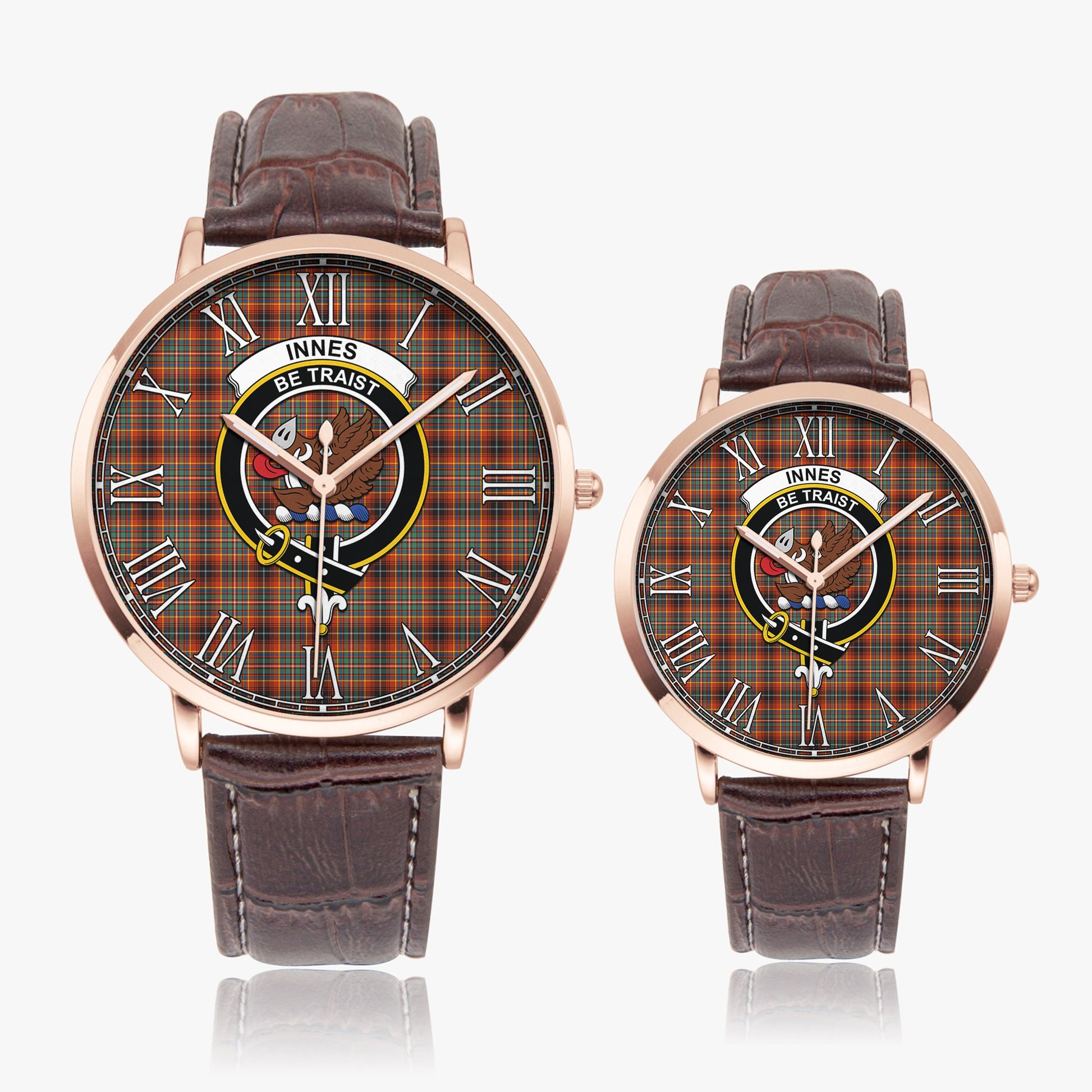 Innes Ancient Tartan Family Crest Leather Strap Quartz Watch - Tartanvibesclothing