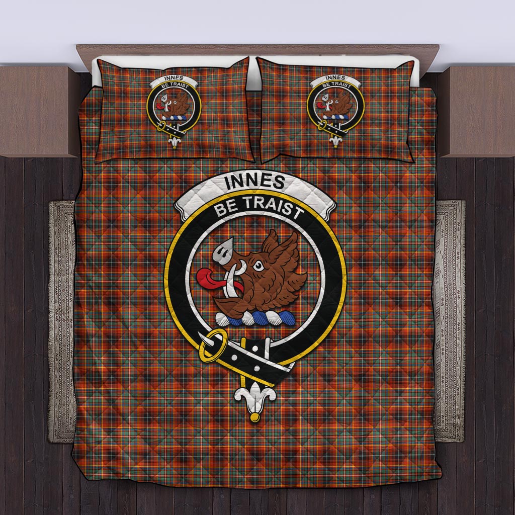 Innes Ancient Tartan Quilt Bed Set with Family Crest Twin - Tartan Vibes Clothing