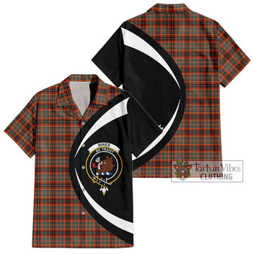 Innes Ancient Tartan Short Sleeve Button Up with Family Crest Circle Style