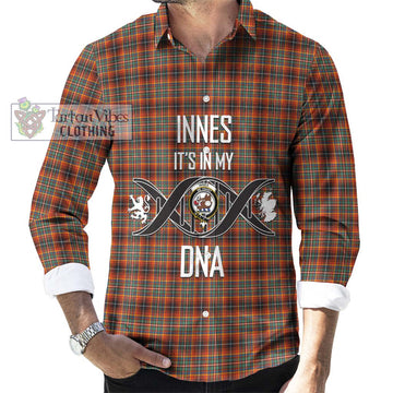 Innes Ancient Tartan Long Sleeve Button Shirt with Family Crest DNA In Me Style