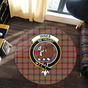 Innes Ancient Tartan Round Rug with Family Crest