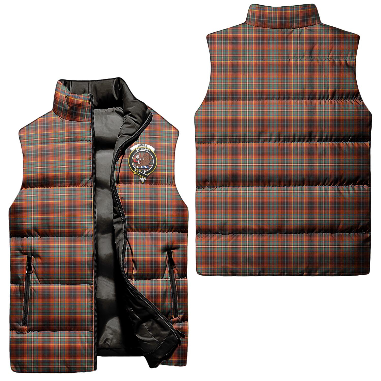 Innes Ancient Tartan Sleeveless Puffer Jacket with Family Crest Unisex - Tartanvibesclothing