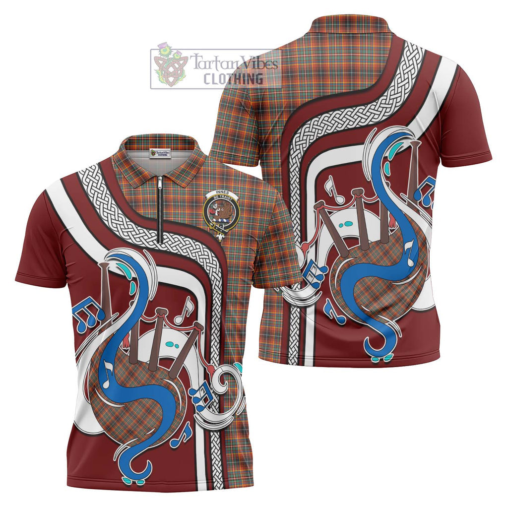 Innes Ancient Tartan Zipper Polo Shirt with Epic Bagpipe Style Unisex - Tartanvibesclothing Shop