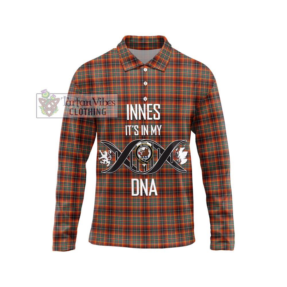 Innes Ancient Tartan Long Sleeve Polo Shirt with Family Crest DNA In Me Style Unisex - Tartanvibesclothing Shop