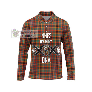 Innes Ancient Tartan Long Sleeve Polo Shirt with Family Crest DNA In Me Style