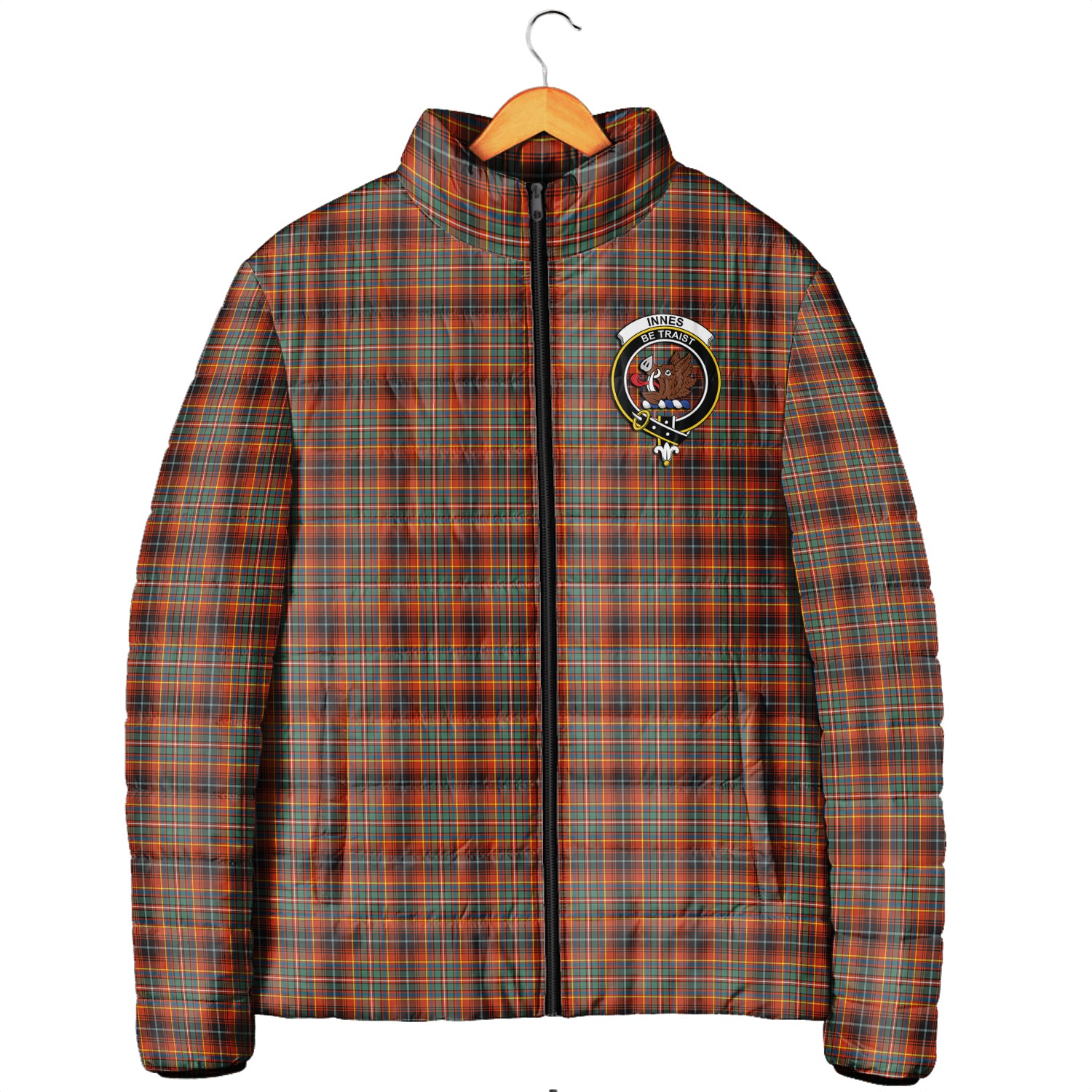 Innes Ancient Tartan Padded Jacket with Family Crest Men's Padded Jacket - Tartan Vibes Clothing