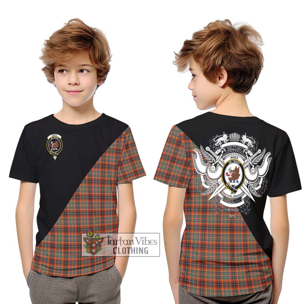 Innes Ancient Tartan Kid T-Shirt with Family Crest and Military Logo Style Youth XL Size14 - Tartanvibesclothing Shop