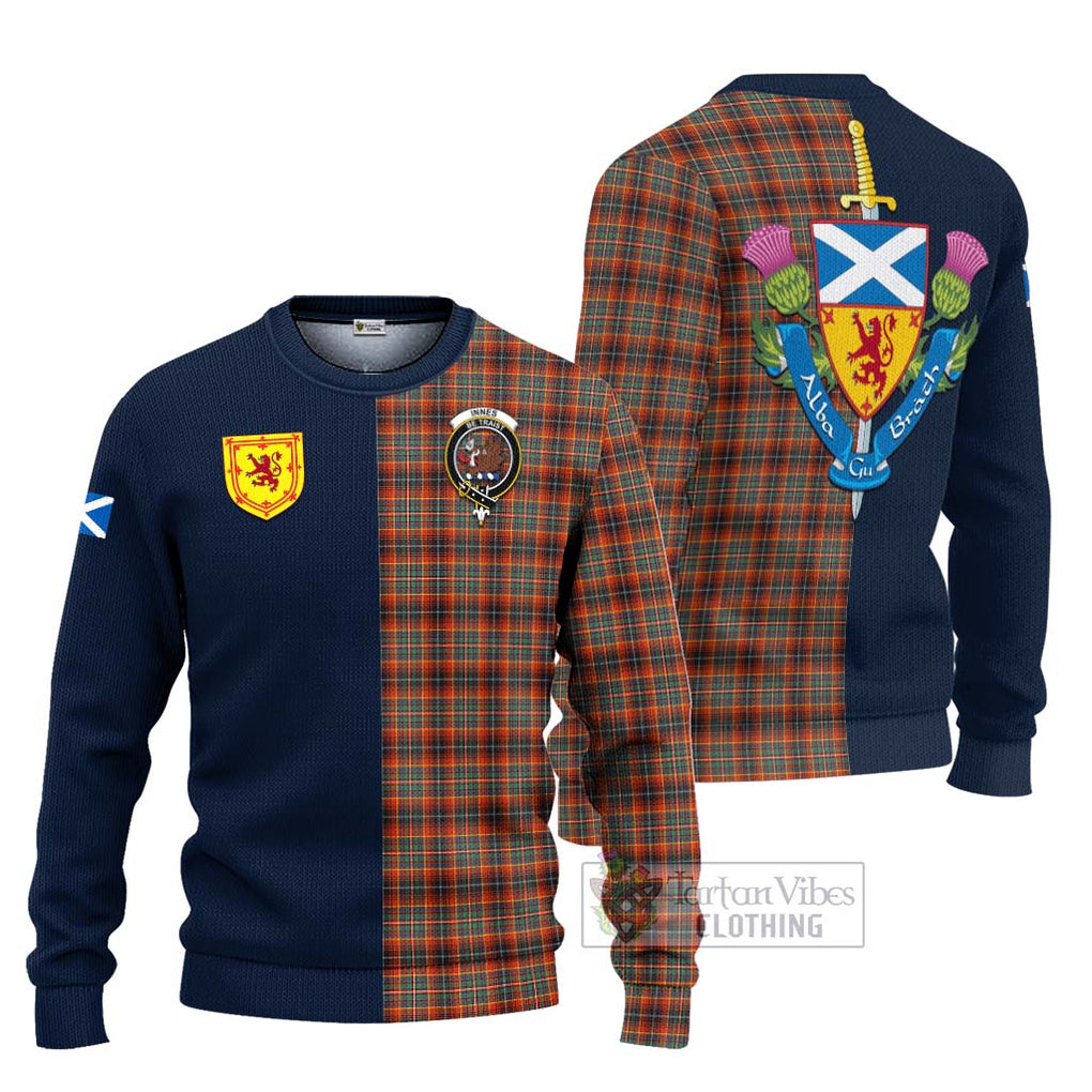 Tartan Vibes Clothing Innes Ancient Tartan Knitted Sweater with Scottish Lion Royal Arm Half Style