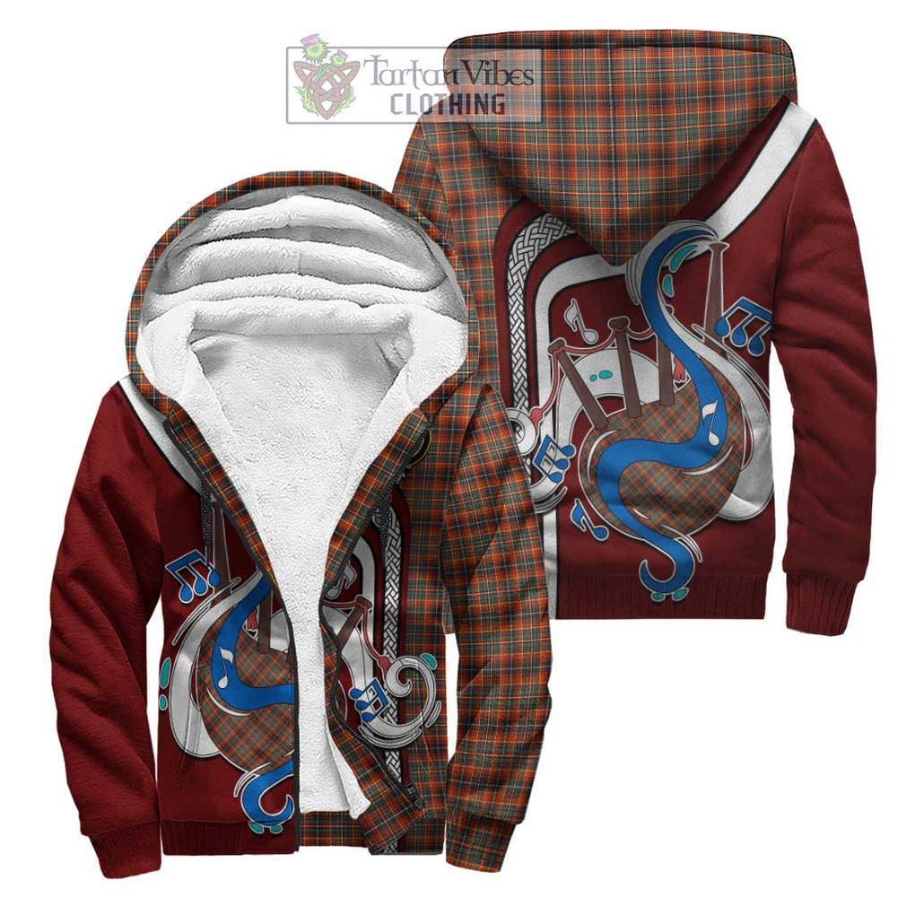 Innes Ancient Tartan Sherpa Hoodie with Epic Bagpipe Style Unisex S - Tartanvibesclothing Shop