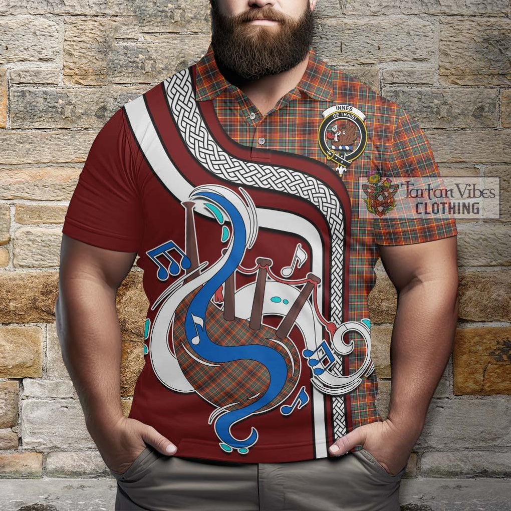 Tartan Vibes Clothing Innes Ancient Tartan Polo Shirt with Epic Bagpipe Style