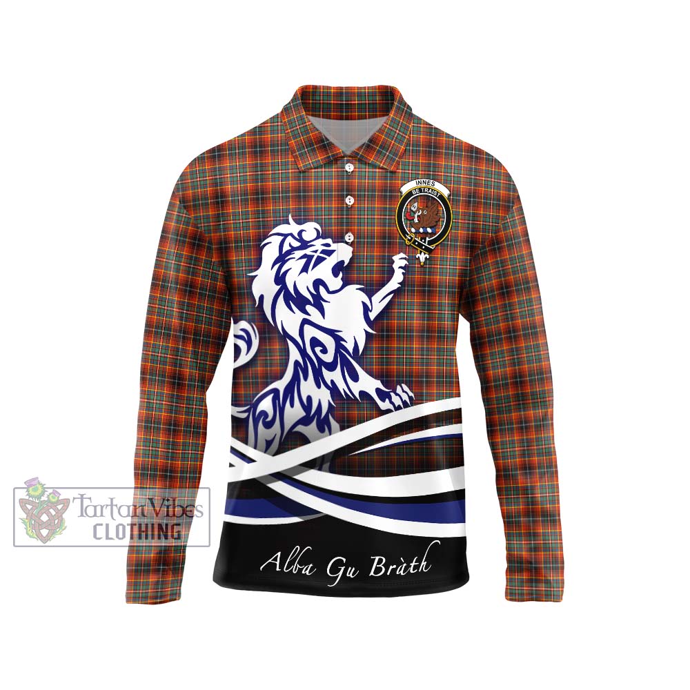 Innes Ancient Tartan Long Sleeve Polo Shirt with Alba Gu Brath Regal Lion Emblem Unisex - Tartanvibesclothing Shop