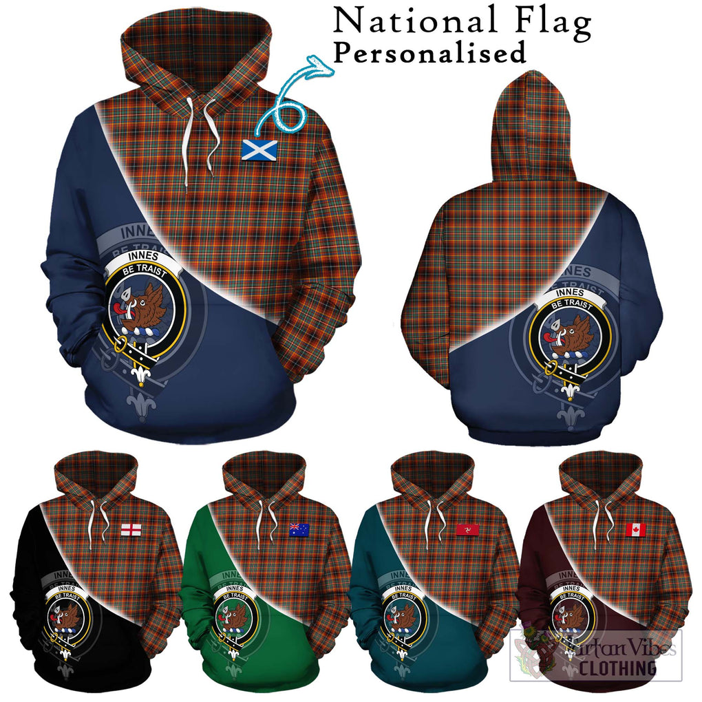 Innes Ancient Tartan Hoodie with Personalised National Flag and Family Crest Half Style Zip Hoodie - Tartanvibesclothing Shop