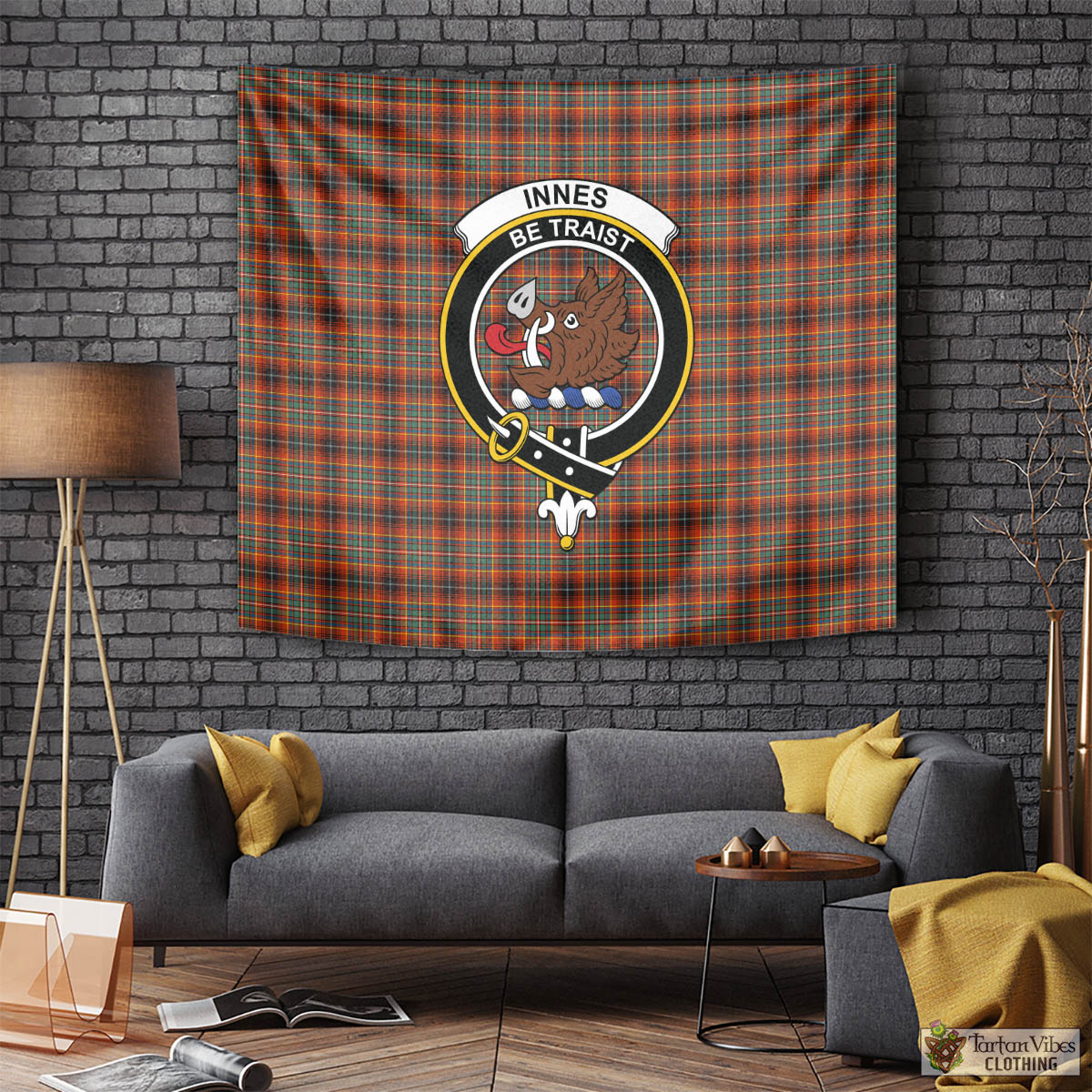 Tartan Vibes Clothing Innes Ancient Tartan Tapestry Wall Hanging and Home Decor for Room with Family Crest