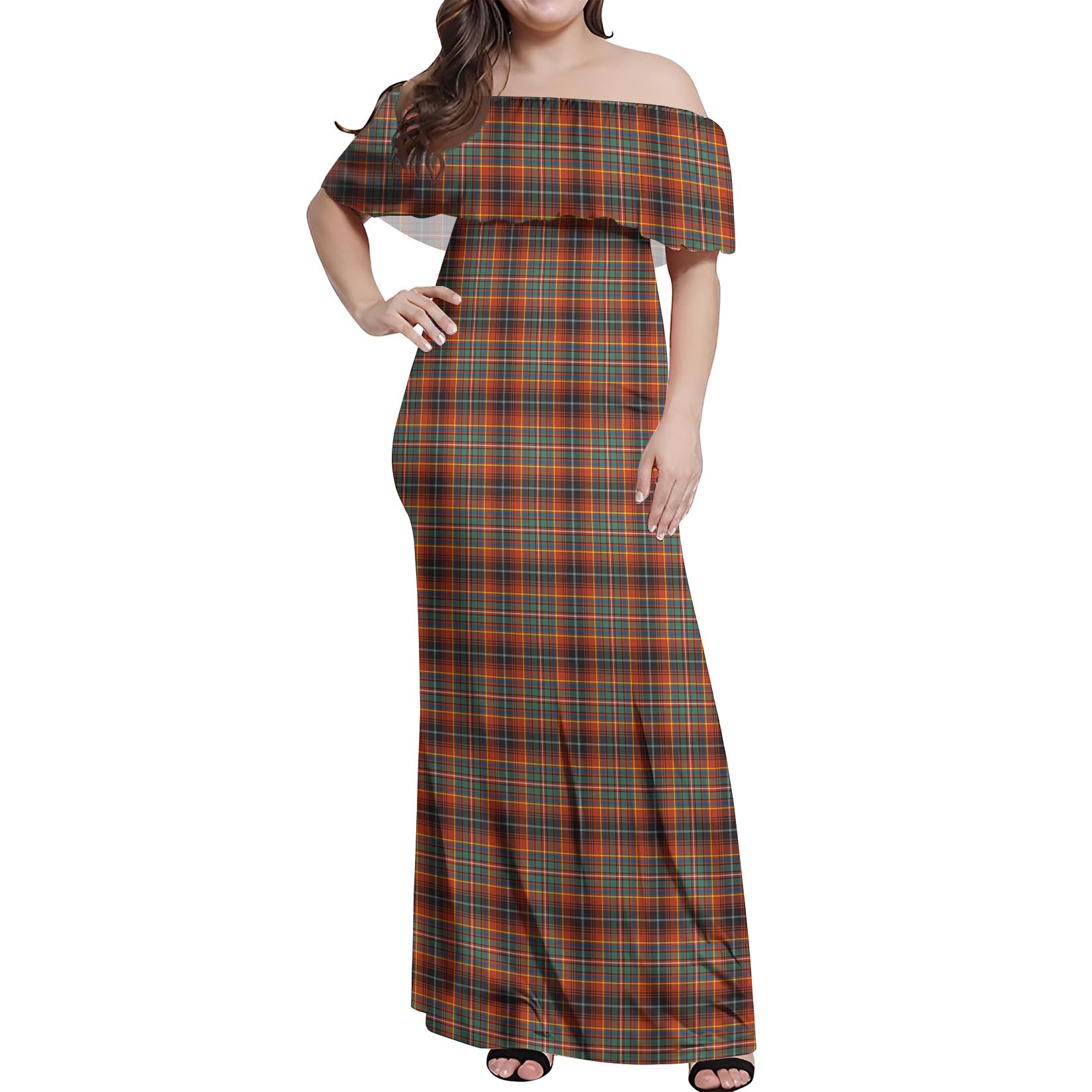 Innes Ancient Tartan Off Shoulder Long Dress Women's Dress - Tartanvibesclothing