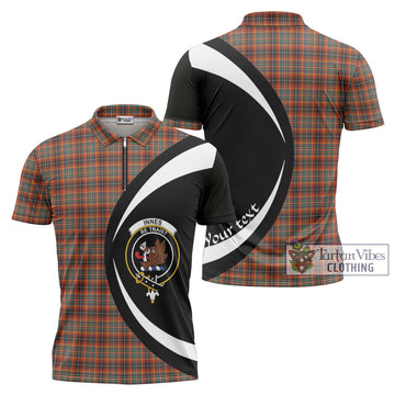 Innes Ancient Tartan Zipper Polo Shirt with Family Crest Circle Style