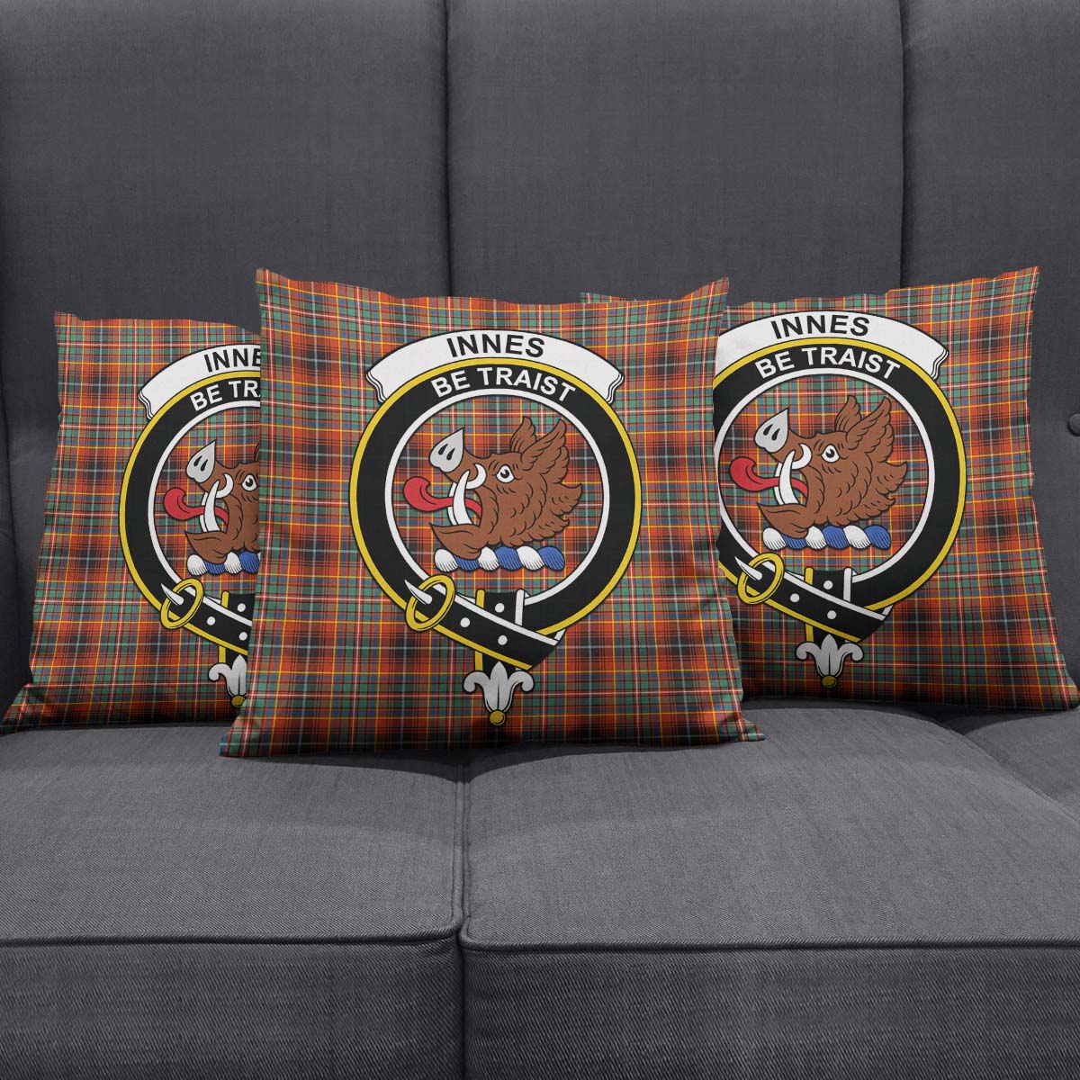 Innes Ancient Tartan Pillow Cover with Family Crest Square Pillow Cover - Tartanvibesclothing