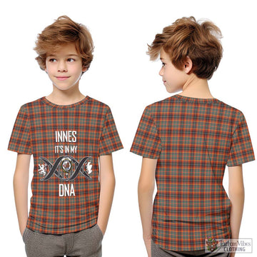 Innes Ancient Tartan Kid T-Shirt with Family Crest DNA In Me Style