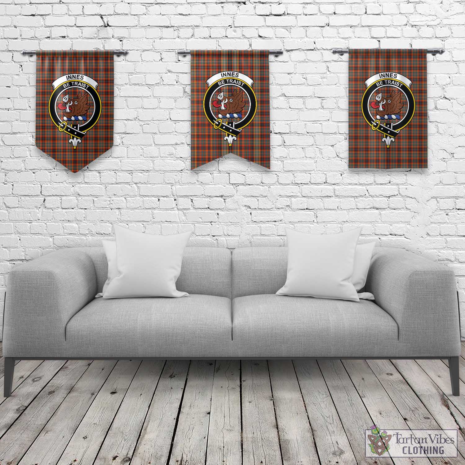 Tartan Vibes Clothing Innes Ancient Tartan Gonfalon, Tartan Banner with Family Crest