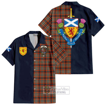 Innes Ancient Tartan Short Sleeve Button Shirt Alba with Scottish Lion Royal Arm Half Style