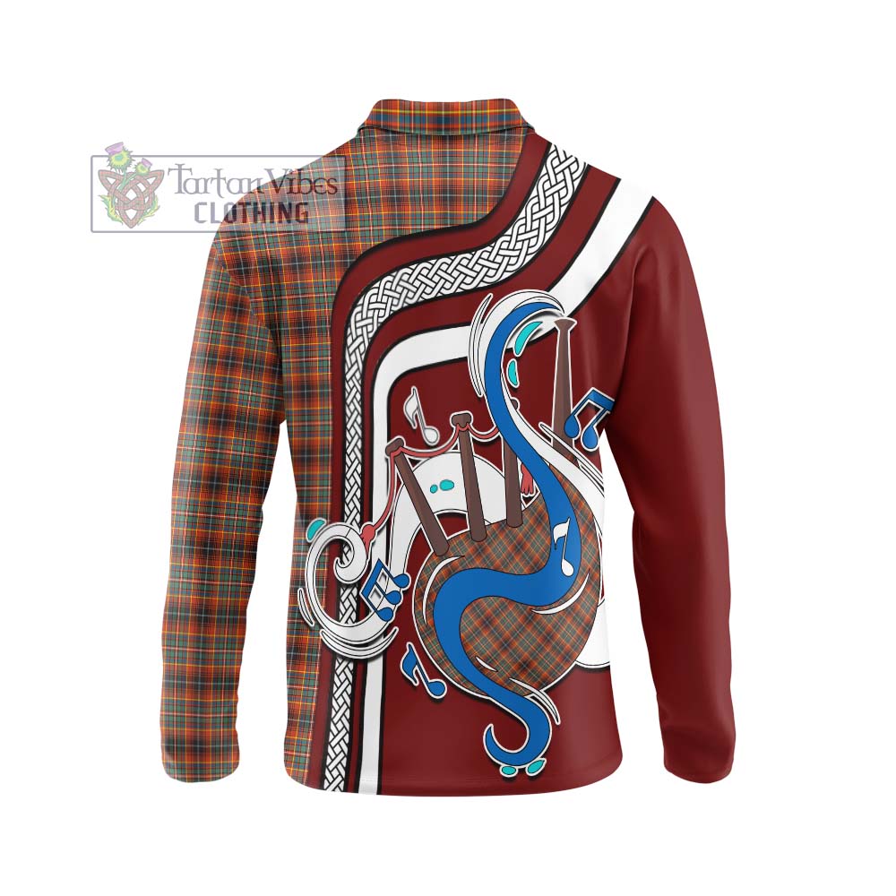 Tartan Vibes Clothing Innes Ancient Tartan Long Sleeve Polo Shirt with Epic Bagpipe Style