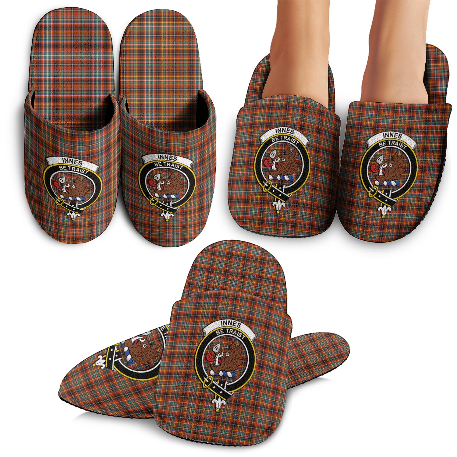 Innes Ancient Tartan Home Slippers with Family Crest - Tartanvibesclothing