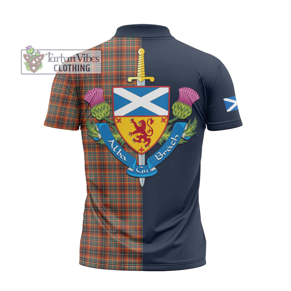 Tartan Vibes Clothing Innes Ancient Tartan Zipper Polo Shirt with Scottish Lion Royal Arm Half Style