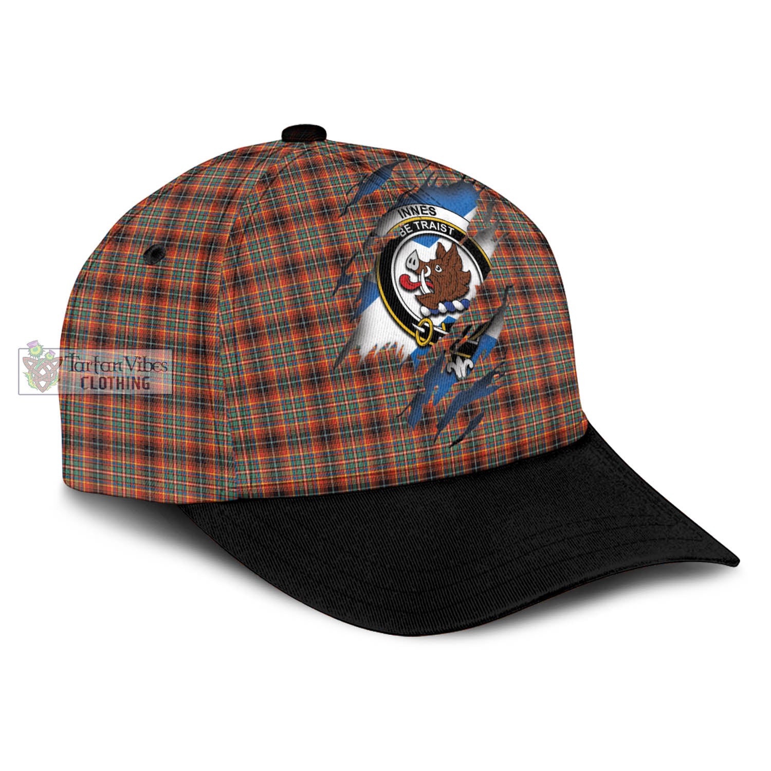 Tartan Vibes Clothing Innes Ancient Tartan Classic Cap with Family Crest In Me Style