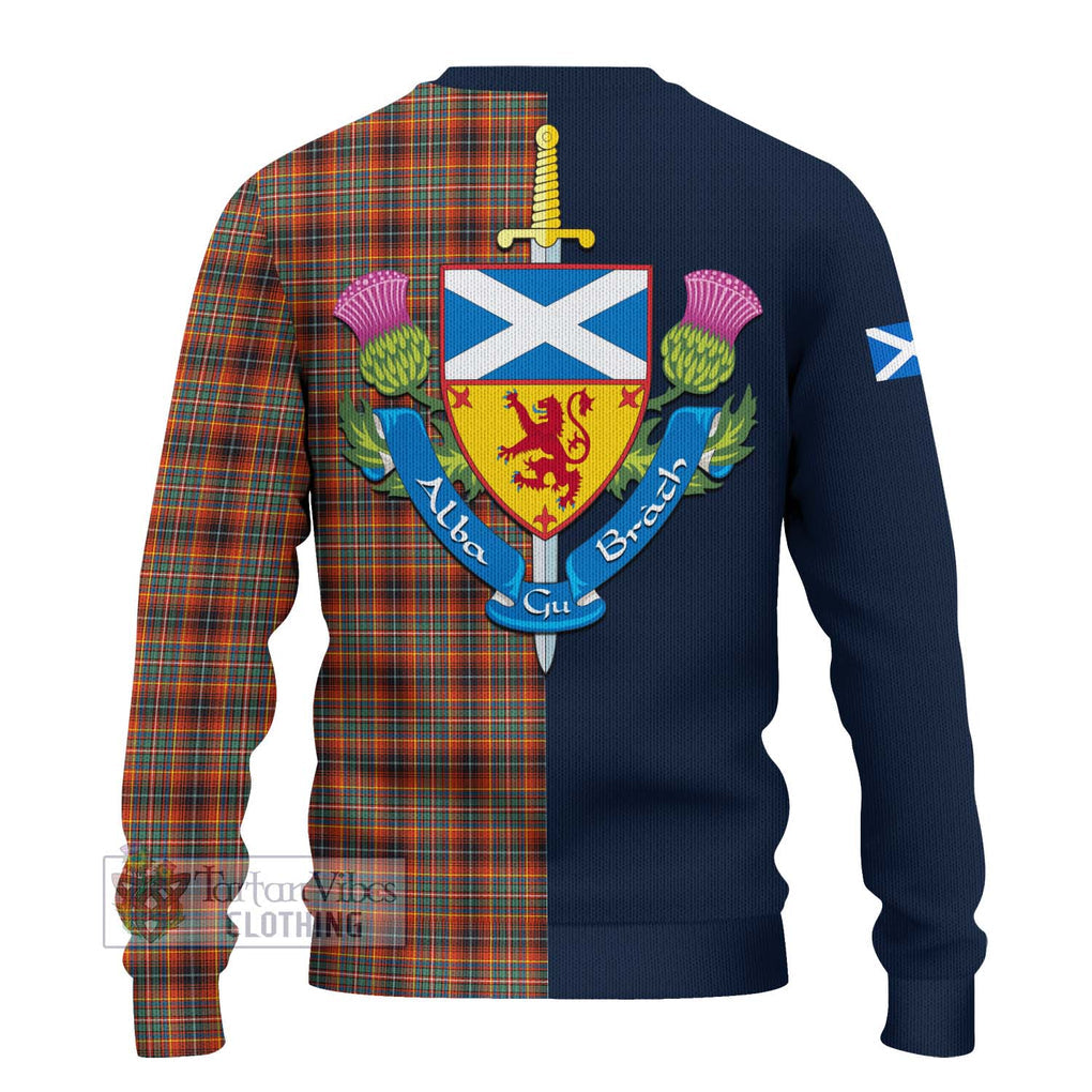 Tartan Vibes Clothing Innes Ancient Tartan Knitted Sweater with Scottish Lion Royal Arm Half Style