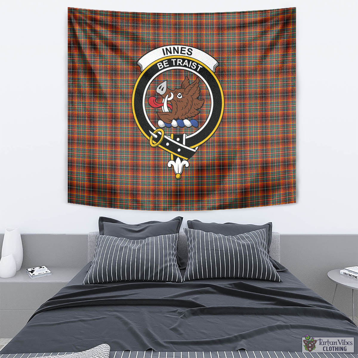 Tartan Vibes Clothing Innes Ancient Tartan Tapestry Wall Hanging and Home Decor for Room with Family Crest