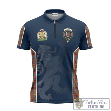 Innes Ancient Tartan Zipper Polo Shirt with Family Crest and Lion Rampant Vibes Sport Style