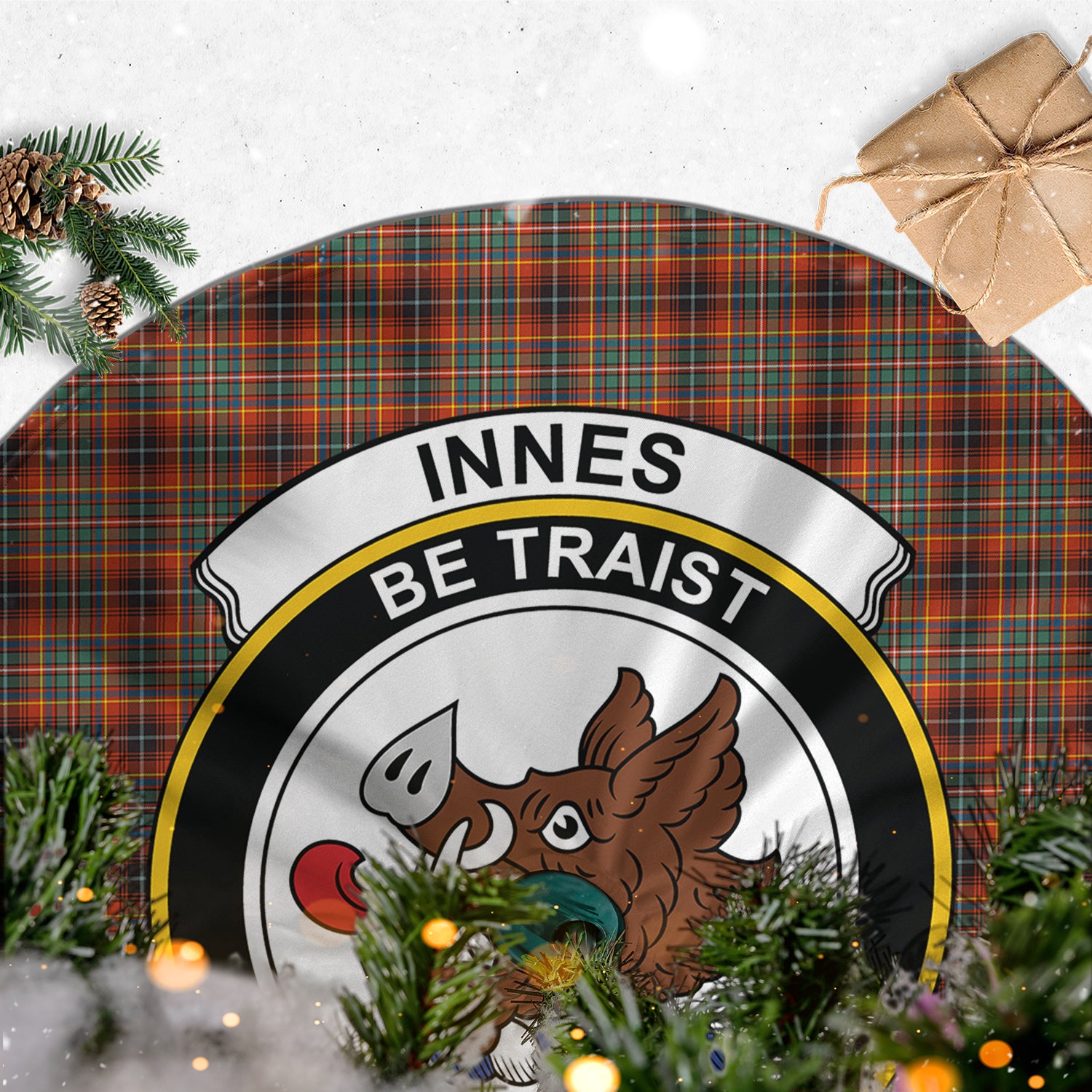 Innes Ancient Tartan Christmas Tree Skirt with Family Crest - Tartanvibesclothing