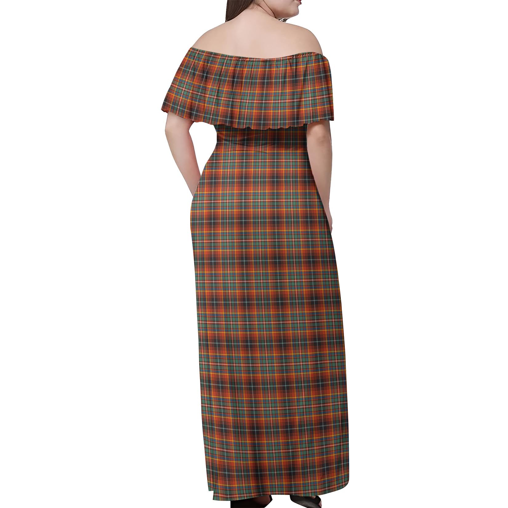 Innes Ancient Tartan Off Shoulder Long Dress - Tartanvibesclothing