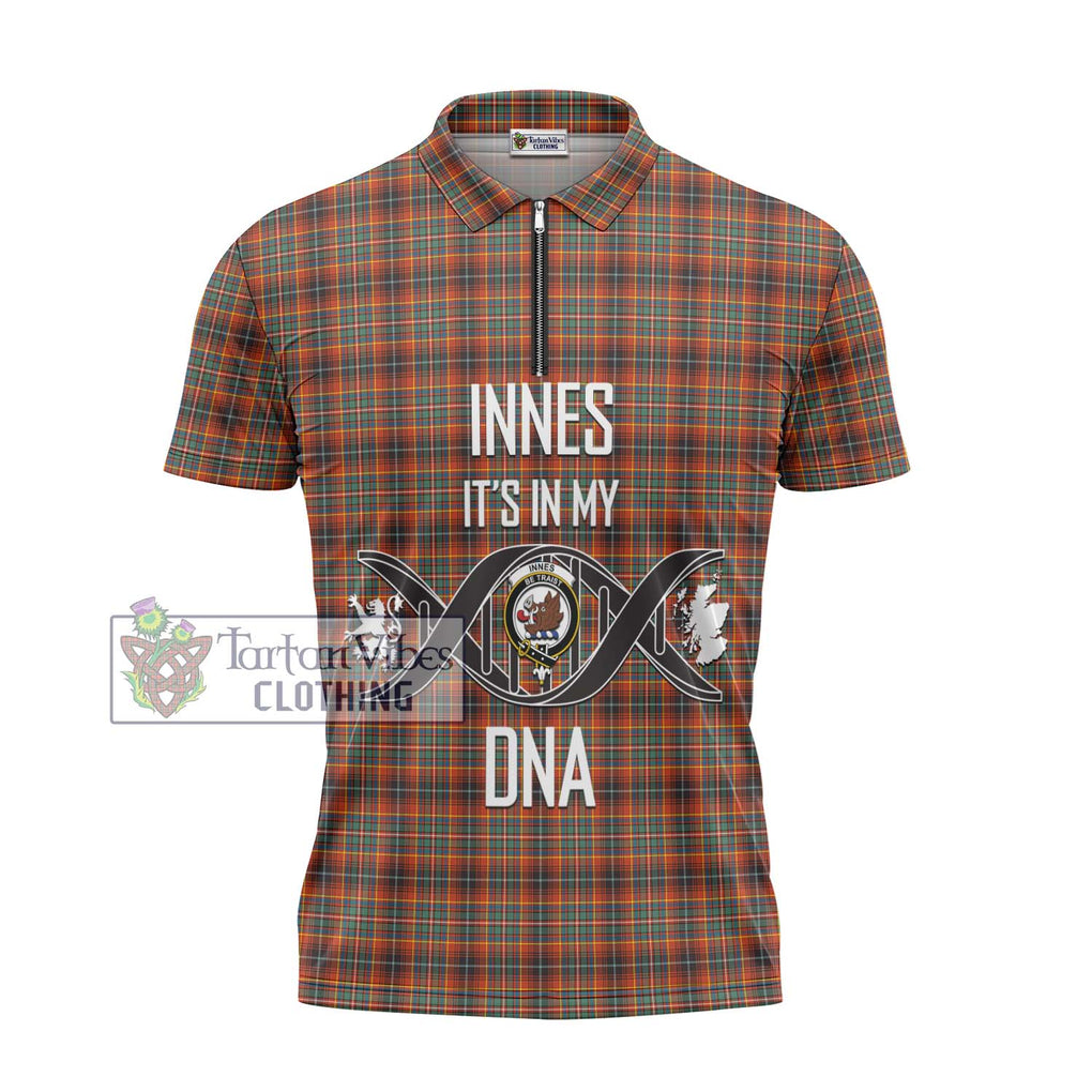 Innes Ancient Tartan Zipper Polo Shirt with Family Crest DNA In Me Style - Tartanvibesclothing Shop