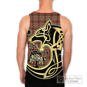 Innes Ancient Tartan Men's Tank Top with Family Crest Celtic Wolf Style